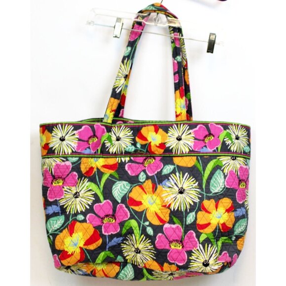 Vera Bradley Grey Jazzy Blooms Floral Tote Bag Baby Orange Travel Spring Beach - Picture 3 of 10